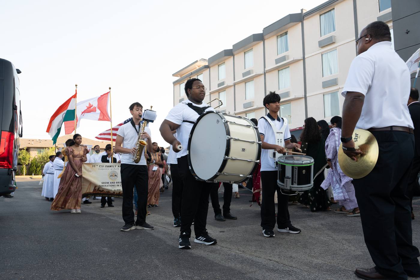 Processional band outside the venue